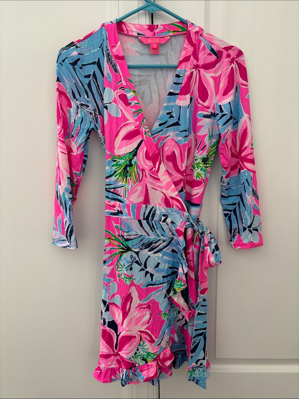 Lilly Pulitzer Pink Blue Floral Wrap Dress